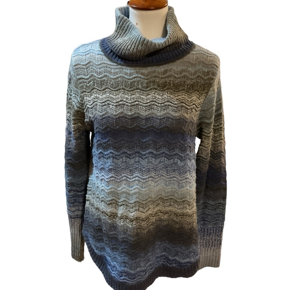 FDJ Long Sleeve Funnel Neck Sweater Rounded Hem Muted Multicolor